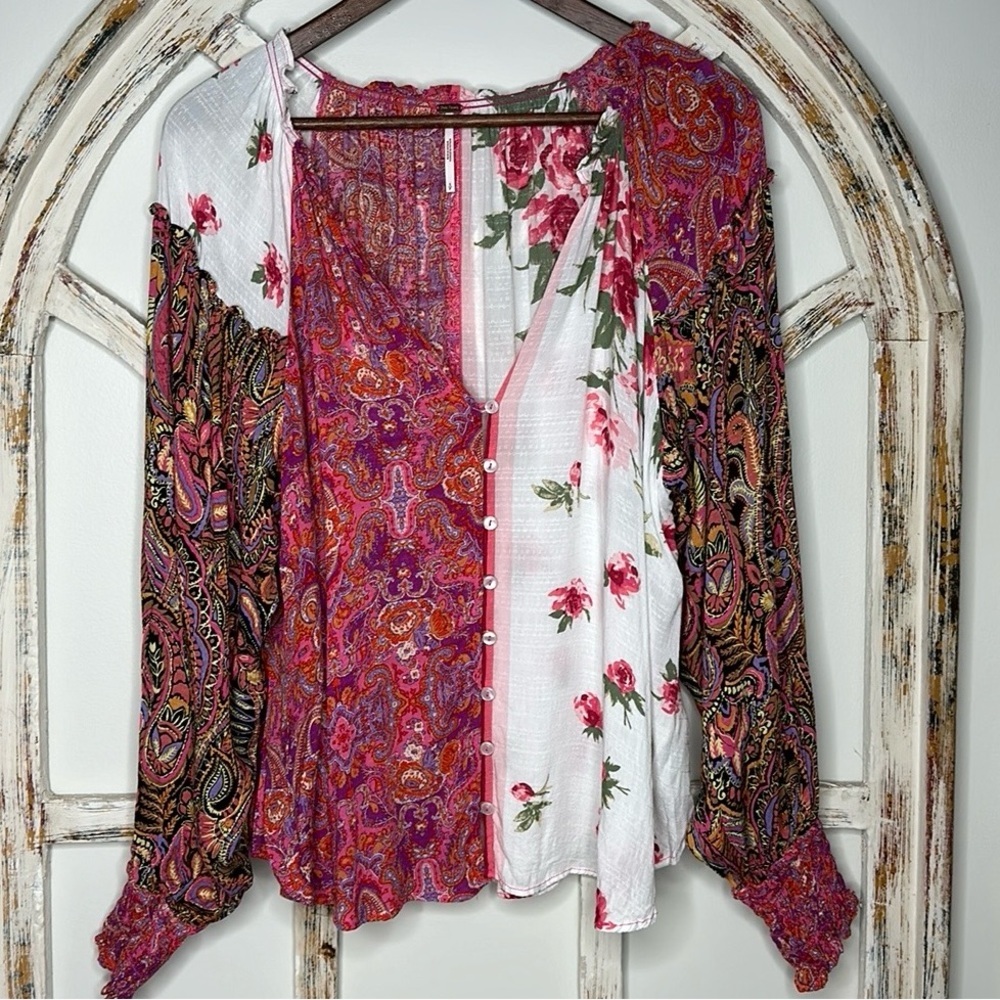 Free People Gemini V-Neck Button Front Top- Size Small
